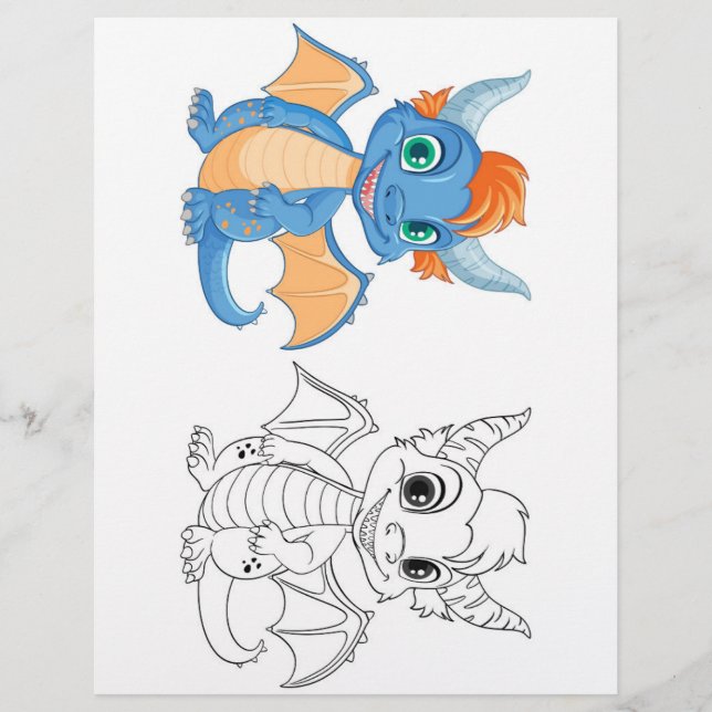Cute Cartoon dragon colouring page (Front)