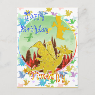 Cute Cartoon Dragons Happy Birthday Postcard