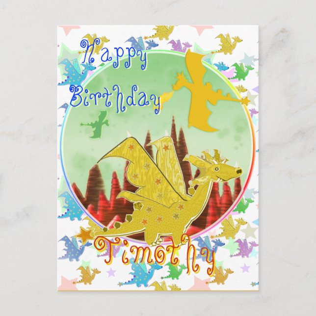 Cute Cartoon Dragons Happy Birthday Postcard (Front)