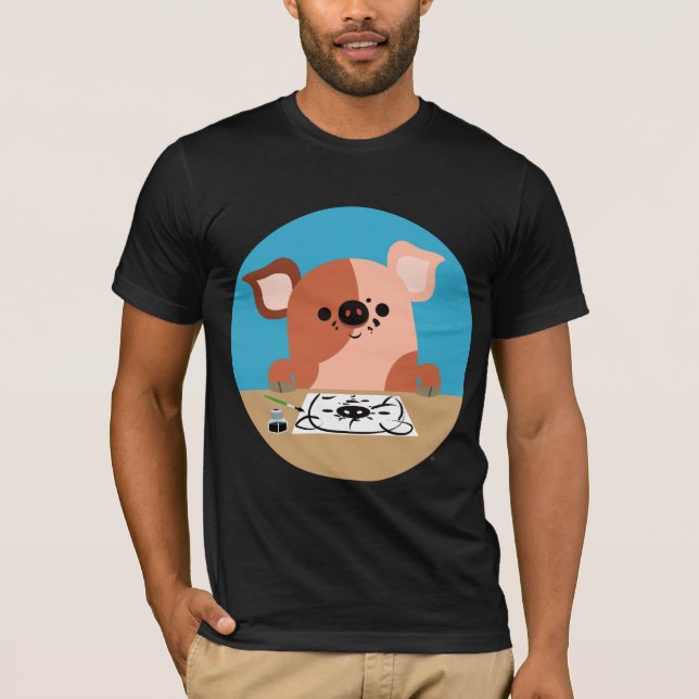 Cute Cartoon Drawing Piglet T-Shirt (Front)