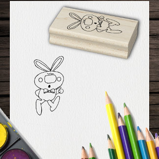 Cute Cartoon Drawing Thumbs Up Bunny Bow Tie Rubber Stamp
