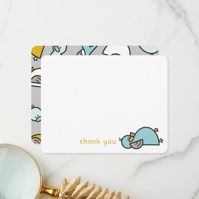 Cute Cartoon Ducks/Ducklings Baby Boy Shower/Birth Thank You Card (Front/Back In Situ)