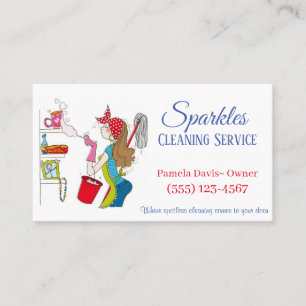 Cute Cartoon Dusting Maid House Cleaning Services Business Card