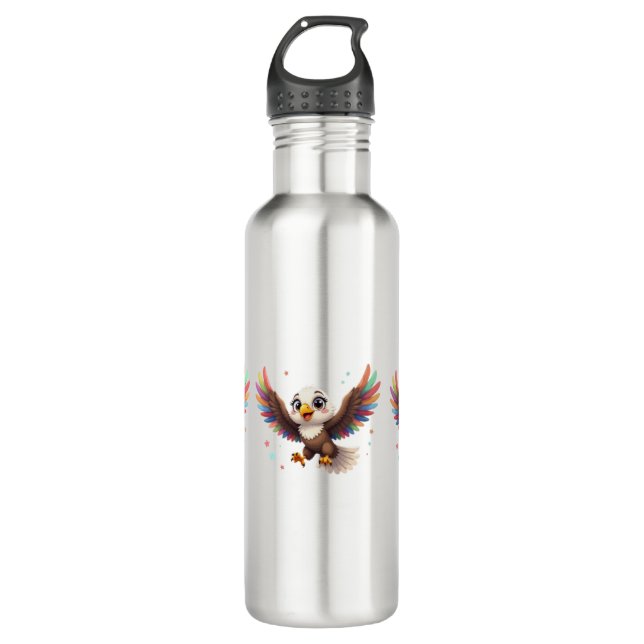 Cute Cartoon Eagle Flying – Friendly Vector Art 710 Ml Water Bottle (Front)