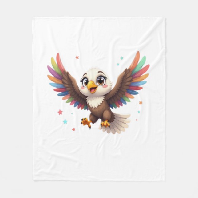Cute Cartoon Eagle Flying – Friendly Vector Art Fleece Blanket (Front)