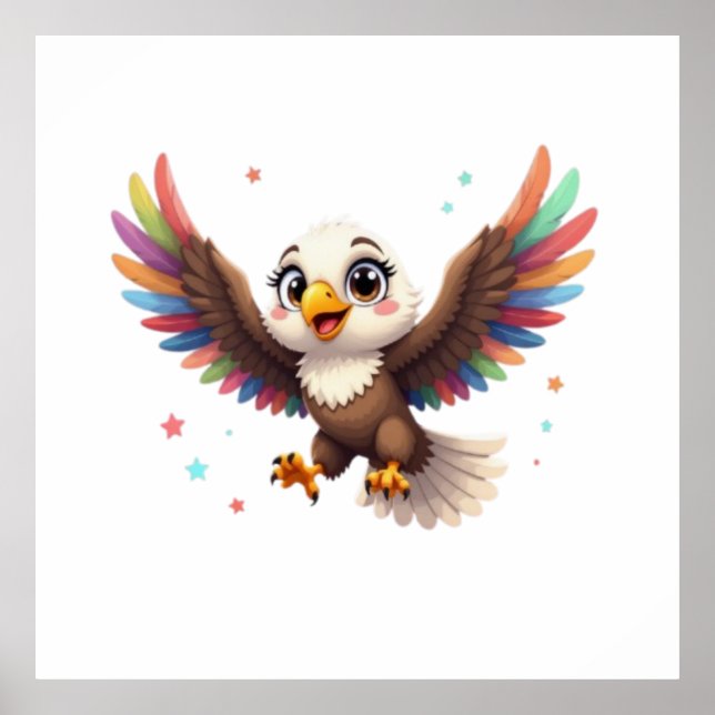 Cute Cartoon Eagle Flying – Friendly Vector Art Poster (Front)