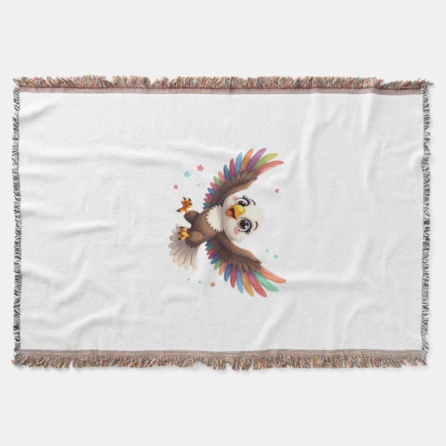 Cute Cartoon Eagle Flying – Friendly Vector Art Throw Blanket (Front)