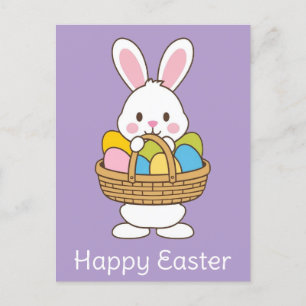 Cute Cartoon Easter Bunny Eggs Basket Postcard