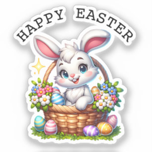 Cute Cartoon Easter Bunny in a Basket Personalised
