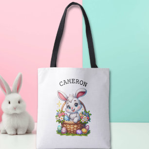 Cute Cartoon Easter Bunny in a Basket Personalised Tote Bag