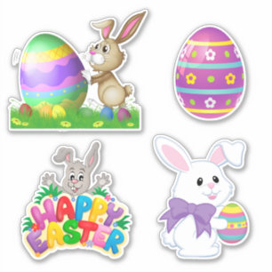 Cute Cartoon Easter Bunny Rabbit Stickers
