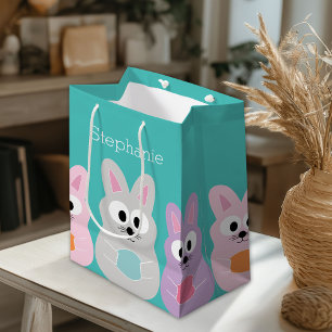 Cute Cartoon Easter Bunny with Custom Name Medium Gift Bag