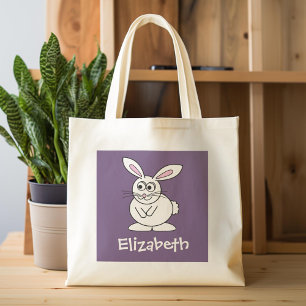 Cute Cartoon Easter Bunny with Custom Name Tote Bag