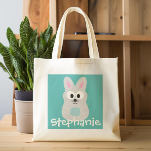 Cute Cartoon Easter Bunny with Custom Name Tote Bag