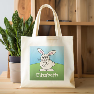 Cute Cartoon Easter Bunny with Custom Name Tote Bag
