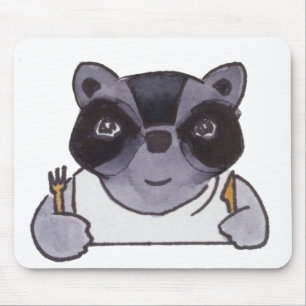 Cute Cartoon Eating Cooking Raccoon Mouse Mat