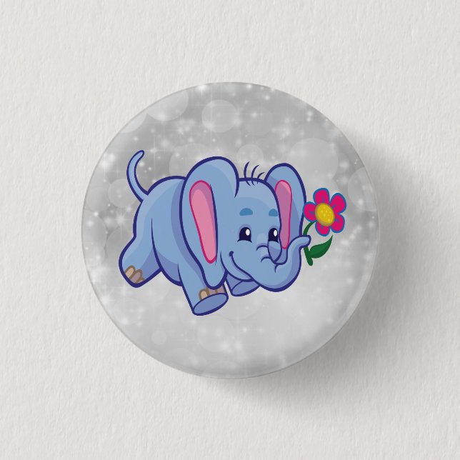 Cute cartoon elephant 3 cm round badge (Front)