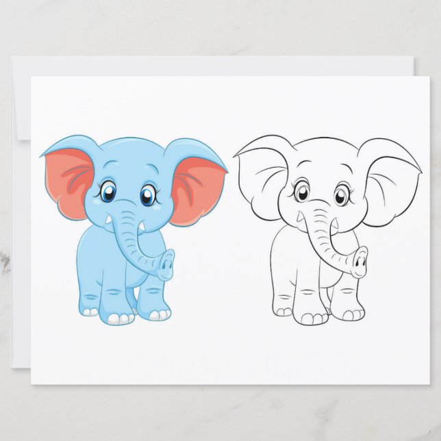 Cute Cartoon elephant colouring page (Front)