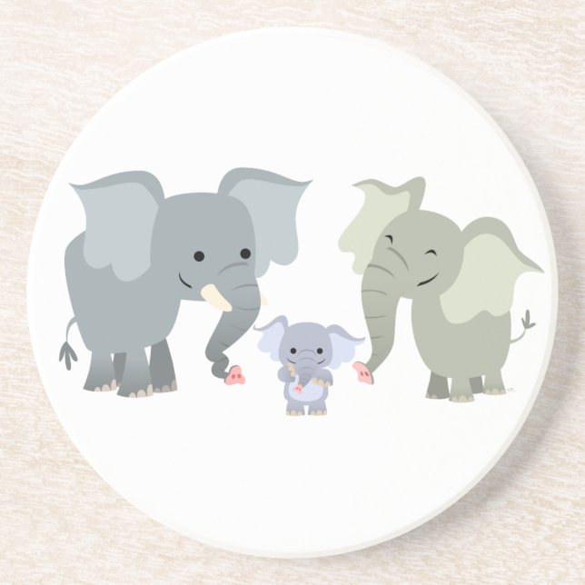 Cute Cartoon Elephant Family Coaster (Front)