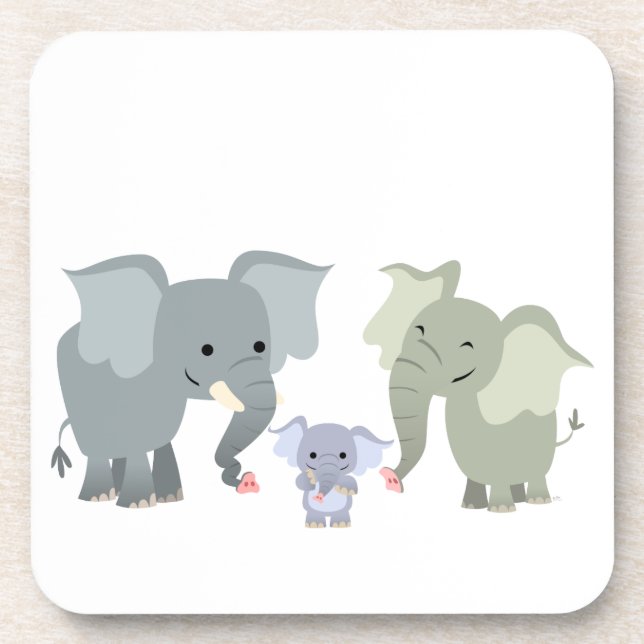 Cute Cartoon Elephant Family Coasters Set (Front)
