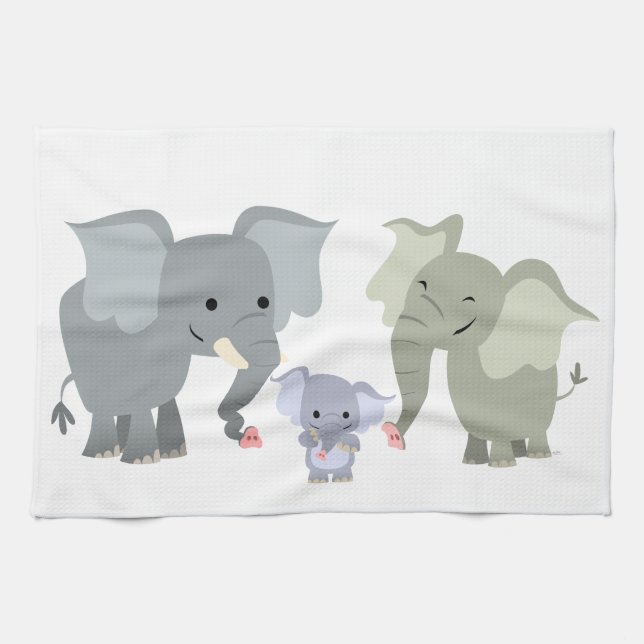 Cute Cartoon Elephant Family Kitchen Towel (Horizontal)