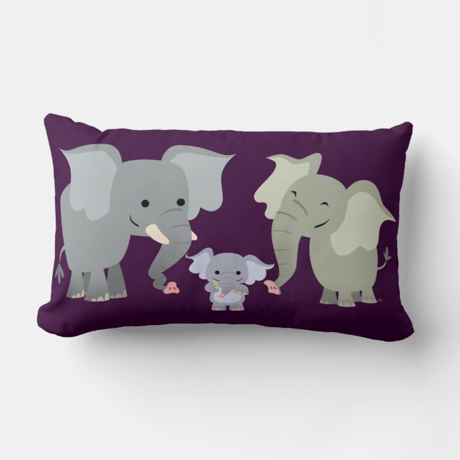 Cute Cartoon Elephant Family Pillow (Front)