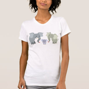 Cute Cartoon Elephant Family Women T-Shirt
