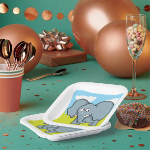 Cute Cartoon Elephant Fun Jungle Animal  Paper Plate