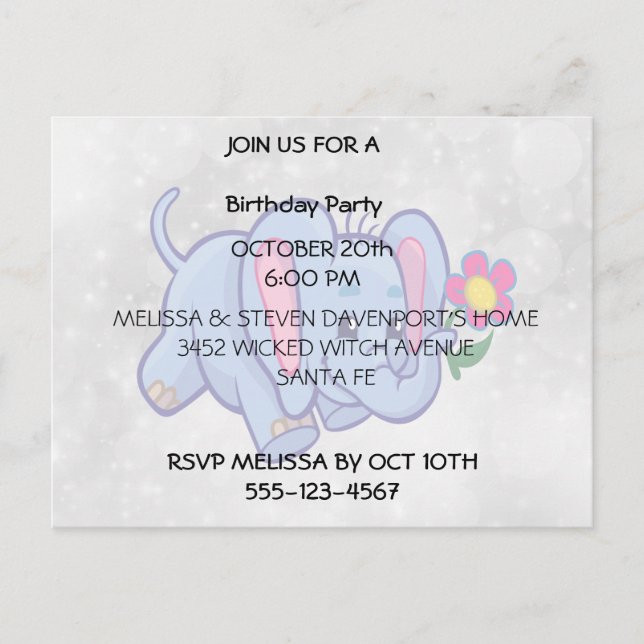 Cute cartoon elephant invitation postcard (Front)