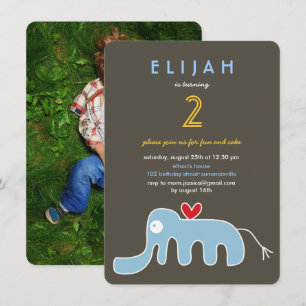 Cute Cartoon Elephant Kids Photo Birthday Party Invitation
