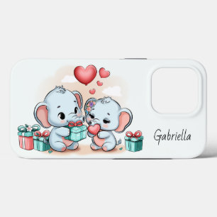 Cute Cartoon Elephant Lover Heart Valentines Day iPhone 13 Pro Case