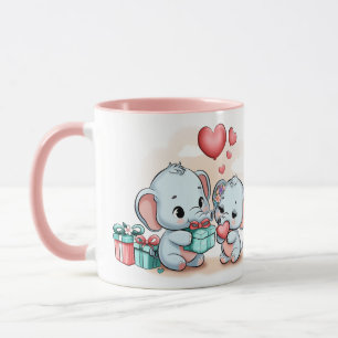 Cute Cartoon Elephant Lover Heart Valentines Day Mug