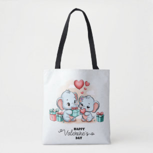 Cute Cartoon Elephant Lover Heart Valentines Day Tote Bag