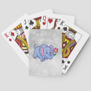 Cute cartoon elephant playing cards