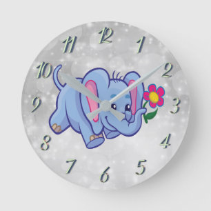 Cute cartoon elephant round clock