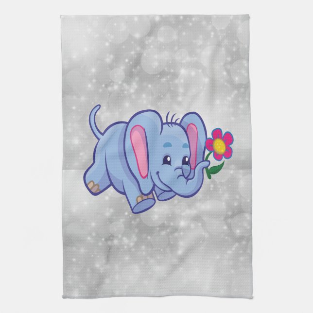 Cute cartoon elephant tea towel (Vertical)