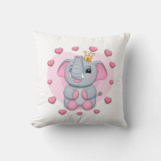 Cute cartoon elephant with a crown. cushion