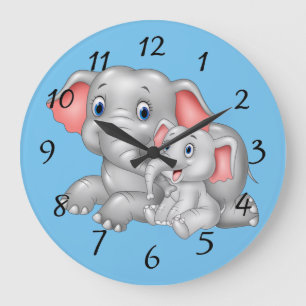 Cute cartoon elephant with baby large clock