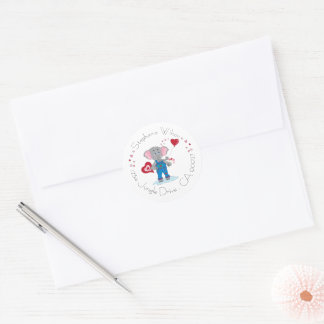 Cute Cartoon Elephant with Hearts Envelope Seals