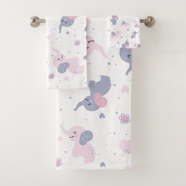 Cute cartoon elephants pattern bath towel set (Insitu)