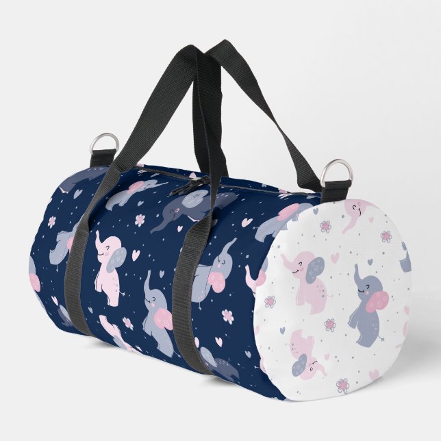 Cute cartoon elephants pattern  duffle bag (Left Corner)