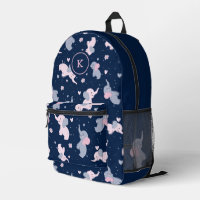 Cute Cartoon Elephants Pattern on Blue Monogram