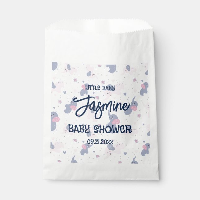 Cute cartoon elephants pattern on navy blue favour bags (Front)