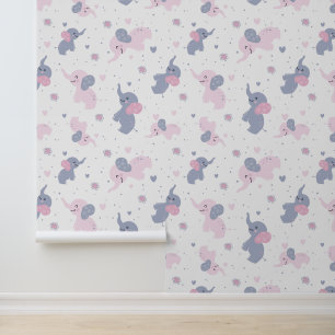 Cute cartoon elephants pattern wallpaper