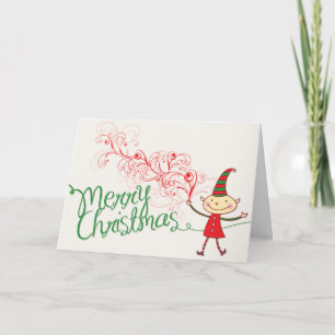 Cute Cartoon Elf Magical Merry Christmas Holiday Card