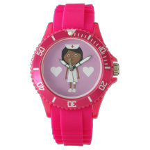 Cute Cartoon Ethnic Nurse & Hearts Pink