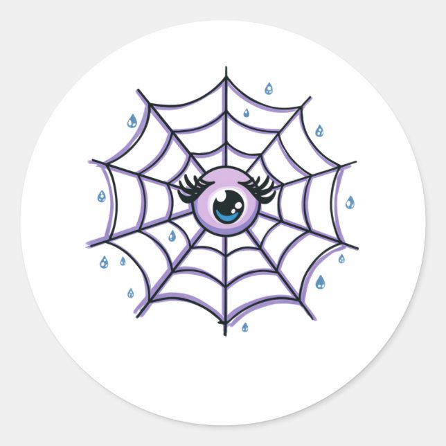 Cute Cartoon Eye in a Sparkly Web Classic Round Sticker (Front)
