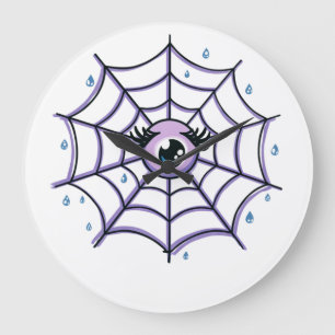 Cute Cartoon Eye in a Sparkly Web Large Clock