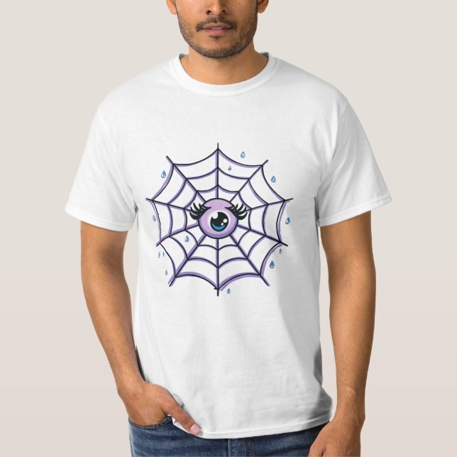 Cute Cartoon Eye in a Sparkly Web T-Shirt (Front)