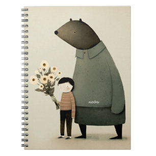 Cute cartoon fairy bear and boy. Floral Birthday  Notebook